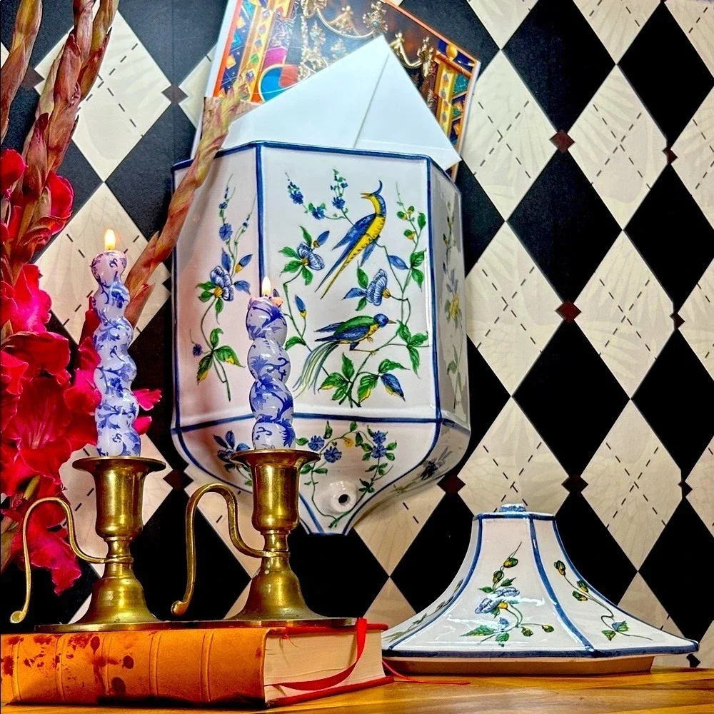 Chinoiserie 15" Wall‎ Pocket Ceramic Phoenix & Birds & Florals Hand-Painted VTG - Picture 11 of 16